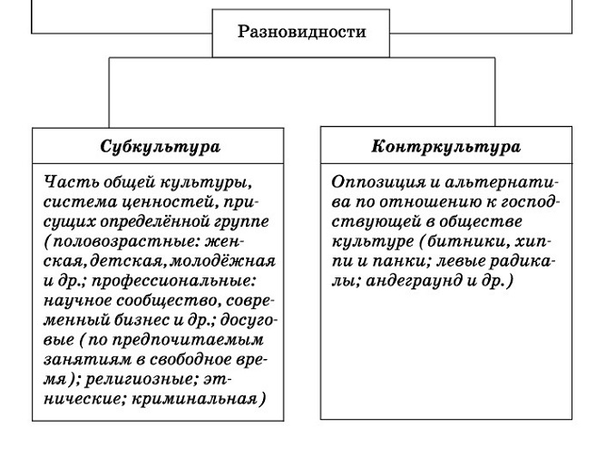 Виды культуры таблица